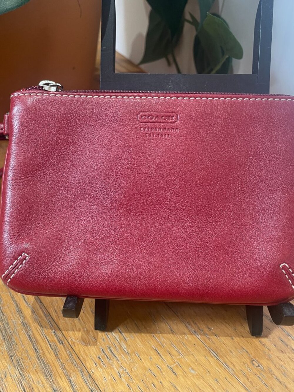Coach Red Pebbled Leather Wristlet Wallet Vintage